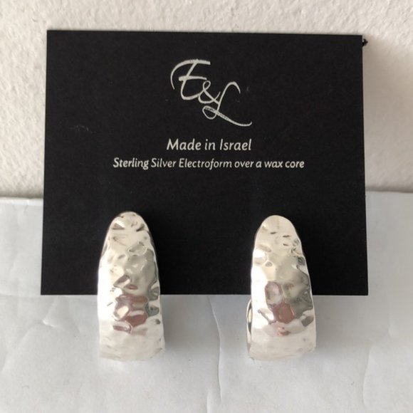 E&L Sterling Silver Earrings Electroform Hammered Israel 1.5" long - Picture 6 of 12